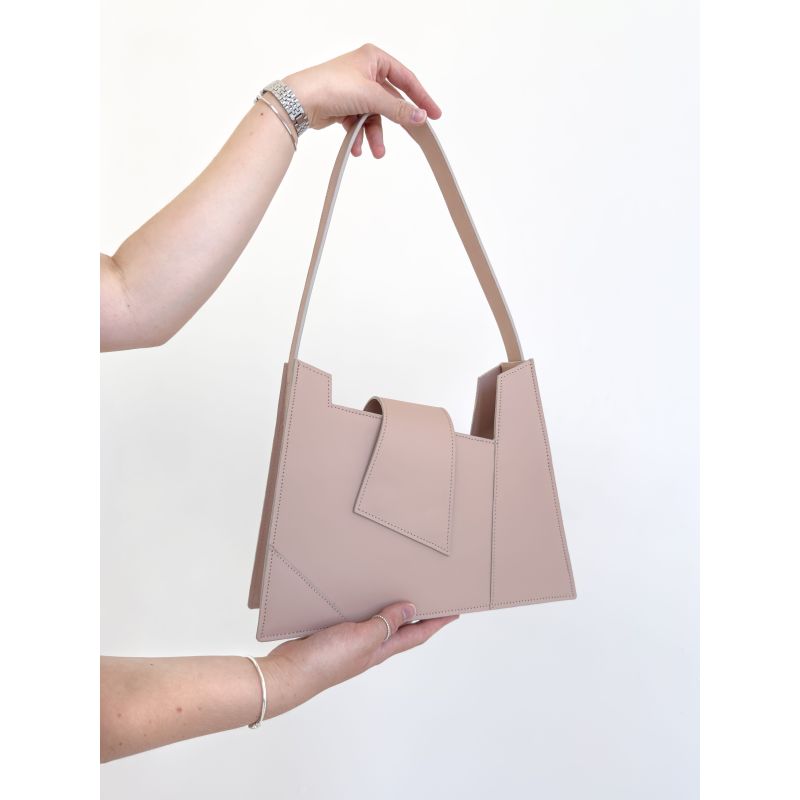 "Assymetrical Shape Shoulder Bag, Nude" image