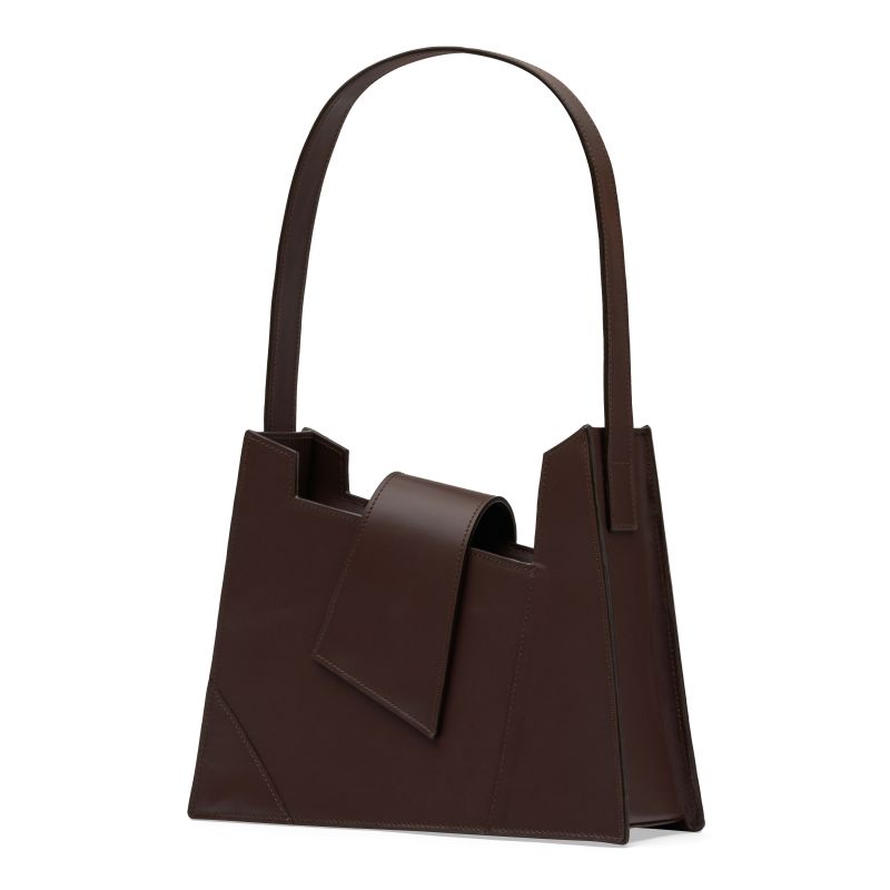 "Asymmetrical Shape Shoulder Bag, Brown" image