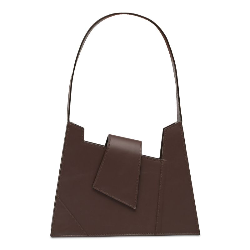 "Asymmetrical Shape Shoulder Bag, Brown" image