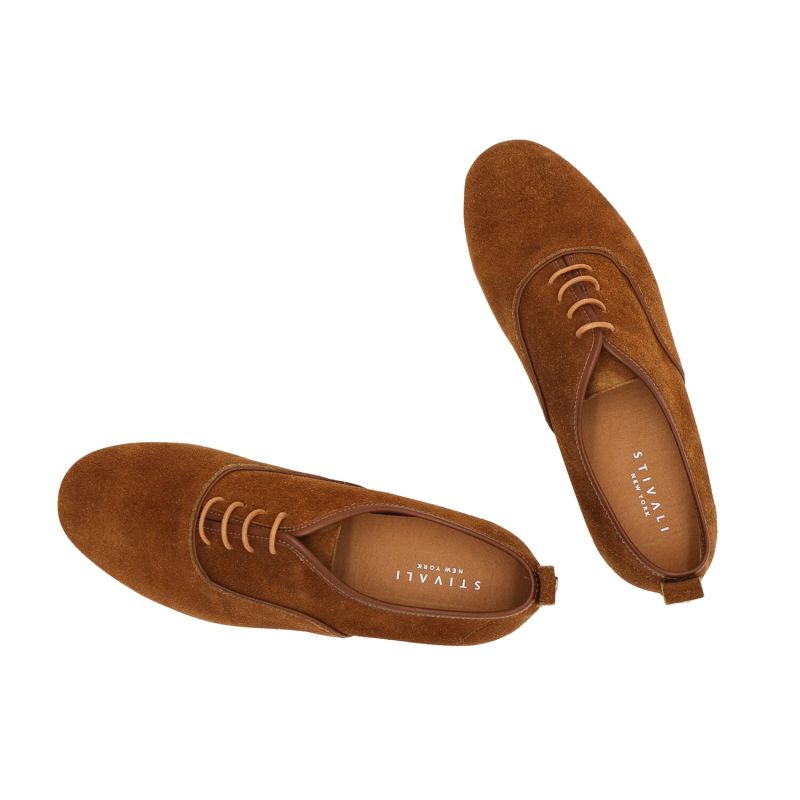 Maku Oxford Flats In Tan Caramel Suede image