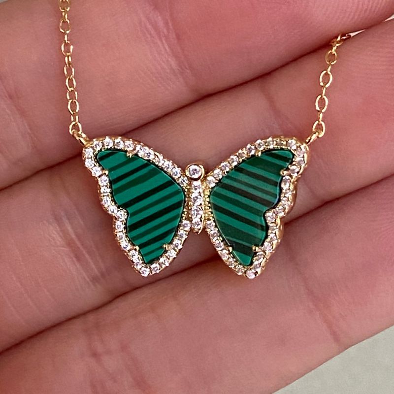 Malachite Butterfly Necklace With Crystals image