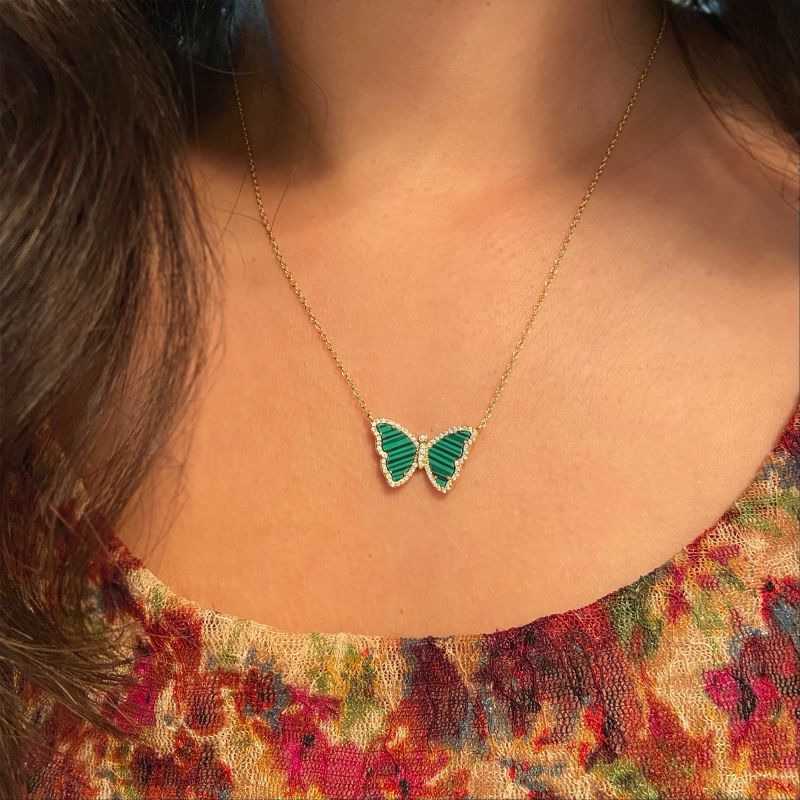 Malachite Butterfly Necklace With Crystals image