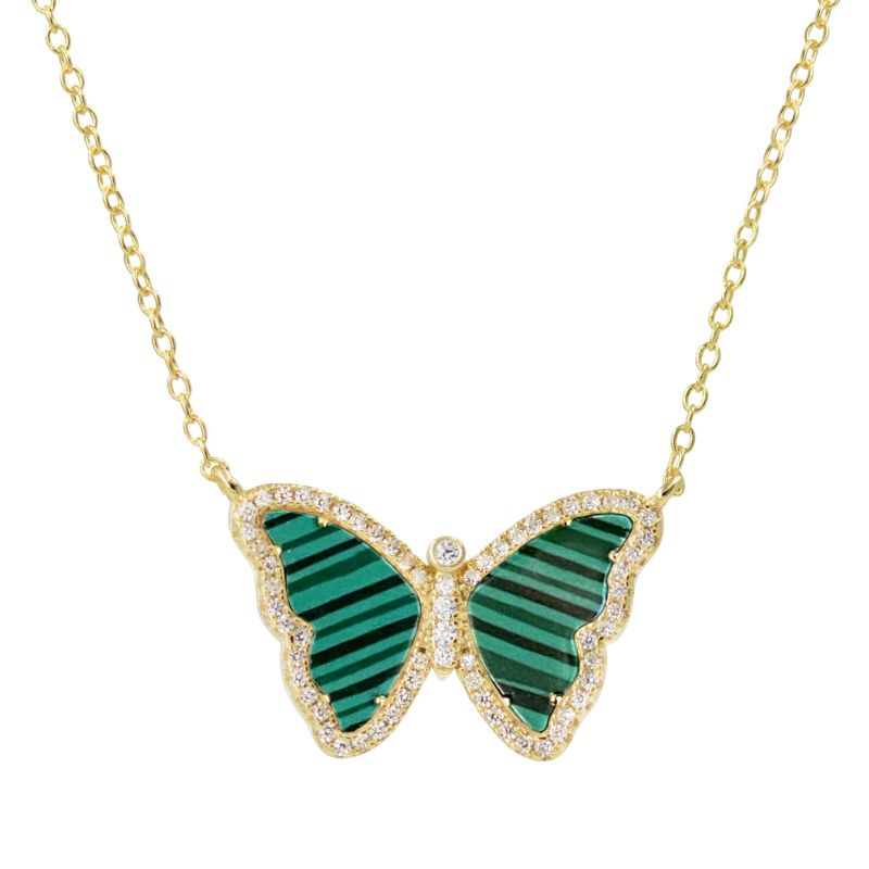 Malachite Butterfly Necklace With Crystals image