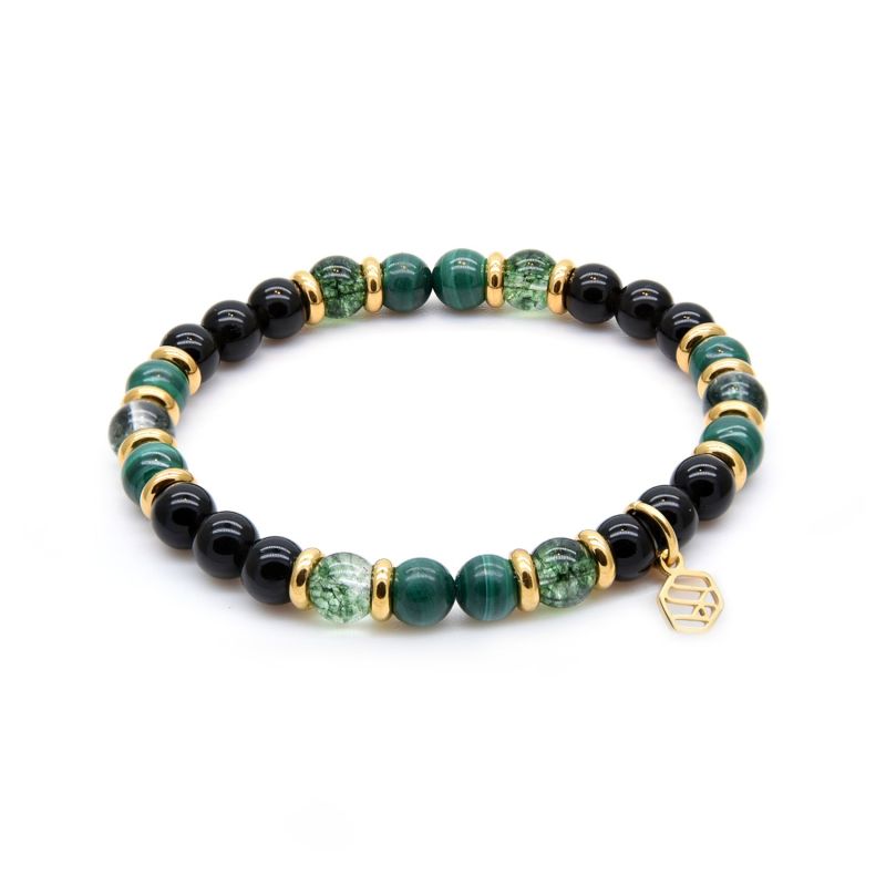 Malachite Green Phantom Black Obsidian Beaded Bracelet image