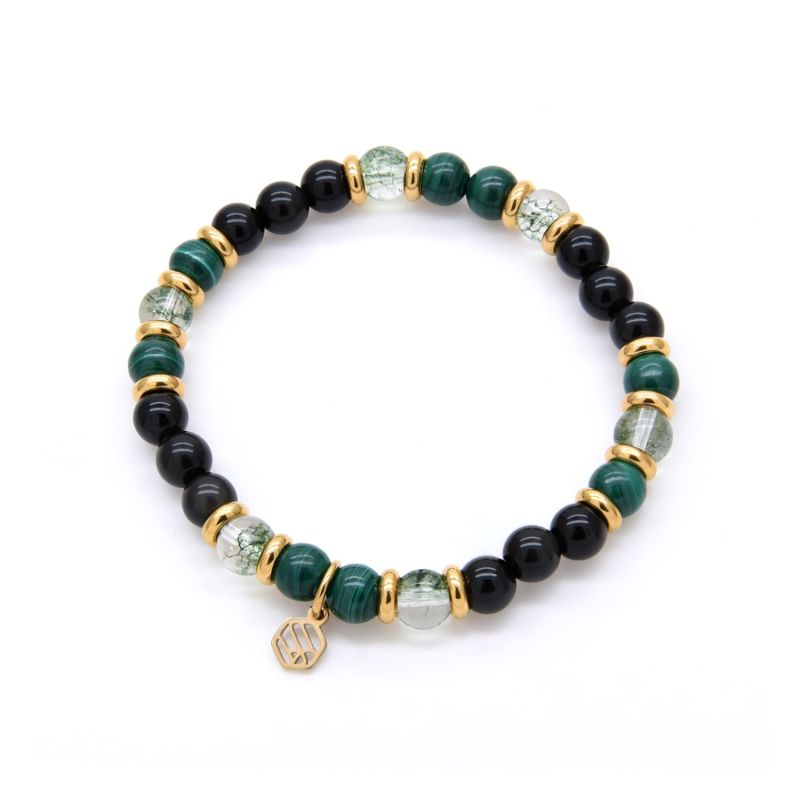 Malachite Green Phantom Black Obsidian Beaded Bracelet image