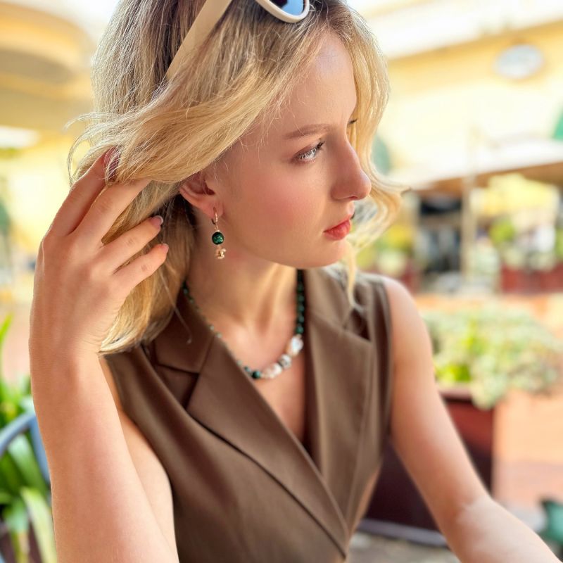 Malachite With Squirrel Dangle Earrings image