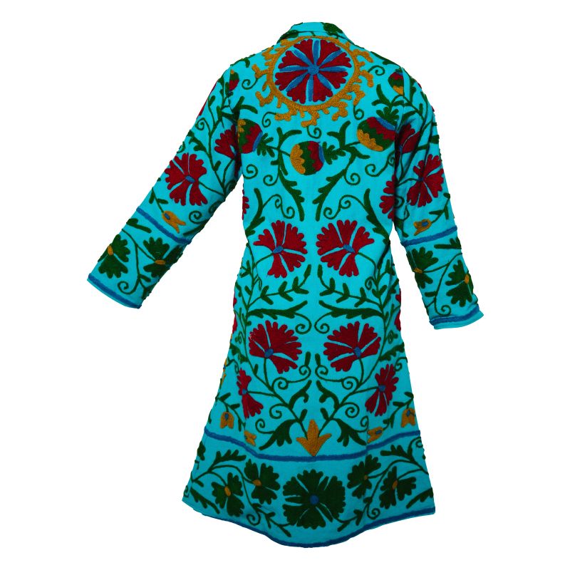 Malika Coat - Suzani Embroidery Green On Turq Blue  Small image