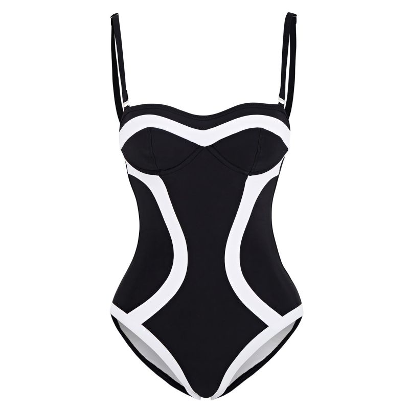 Marceline One Piece In Black With White Binding And Panels image