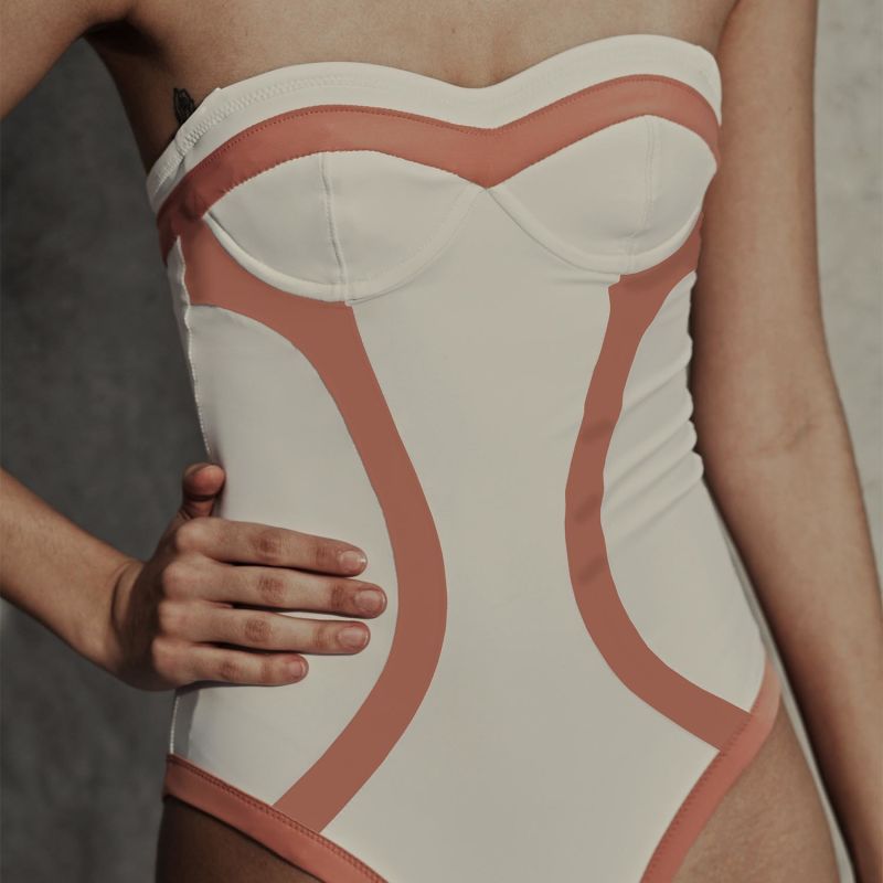 Marceline One Piece Swimsuit In White With Dusky Pink Binding And Panels image