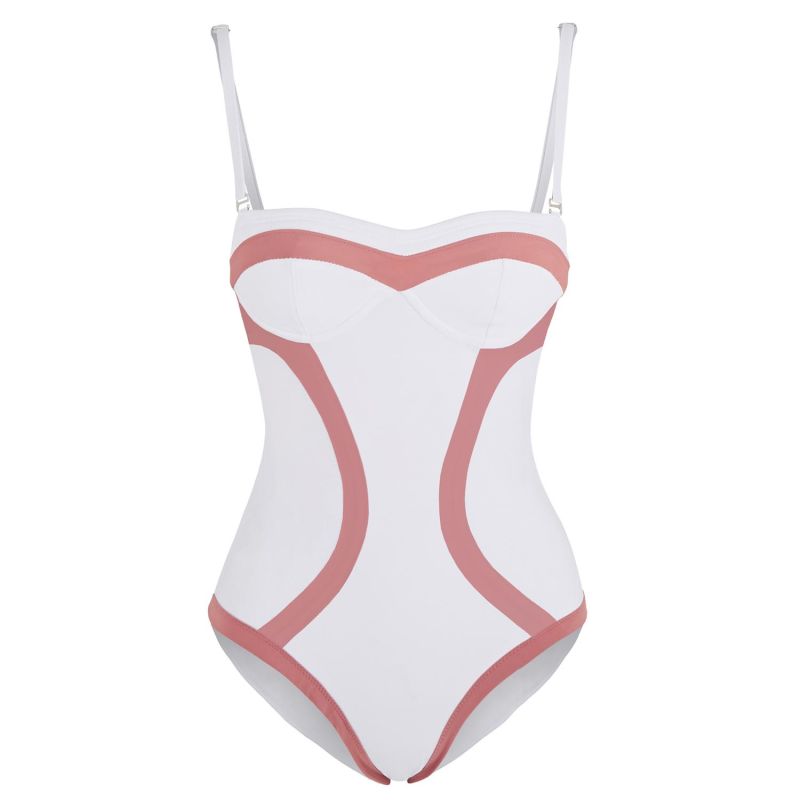 Marceline One Piece Swimsuit In White With Dusky Pink Binding And Panels image