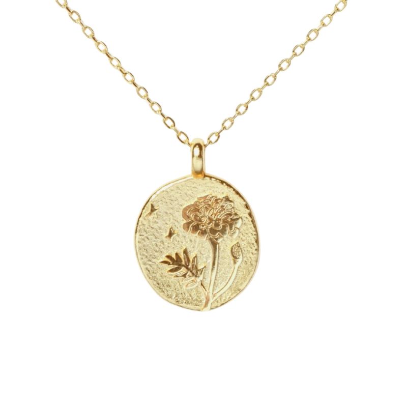 Marigold October Birth Flower Necklace Little Sky Stone Wolf & Badger