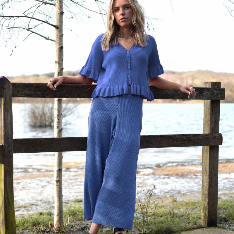 Martha Wide Leg Co Ord Knitted Trousers - Blue image