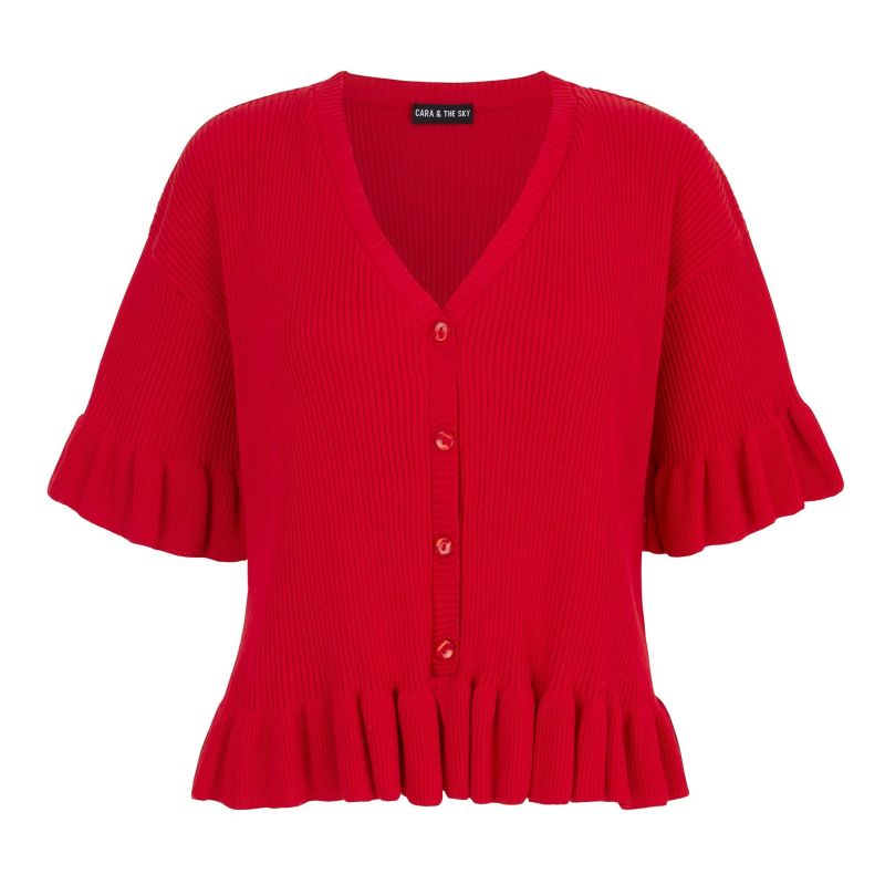 Marlow Ruffle Co-Ord  Short Sleeve Cardigan - Red image