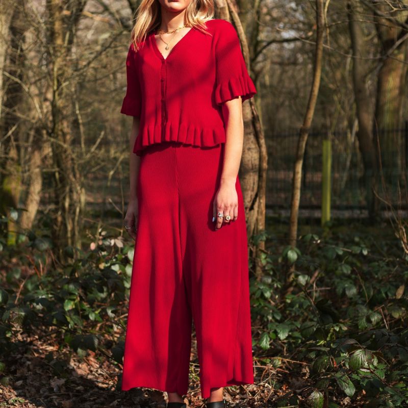 Martha Wide Leg Knitted Trousers Co-Ord - Red image