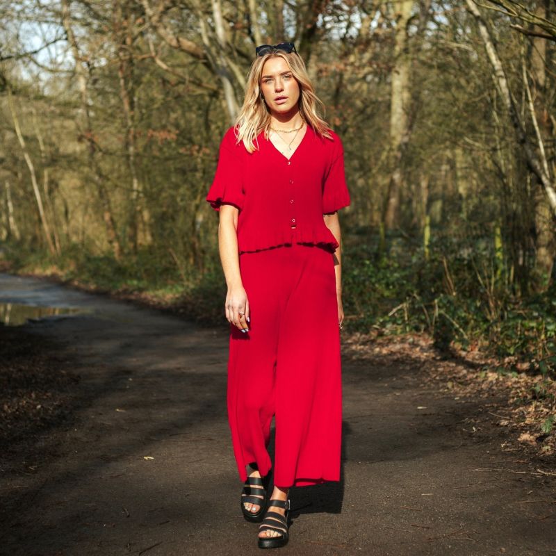 Martha Wide Leg Knitted Trousers Co-Ord - Red image