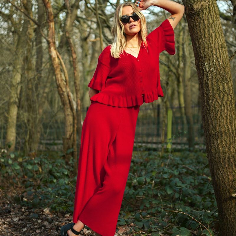 Marlow Ruffle Co-Ord  Short Sleeve Cardigan - Red image