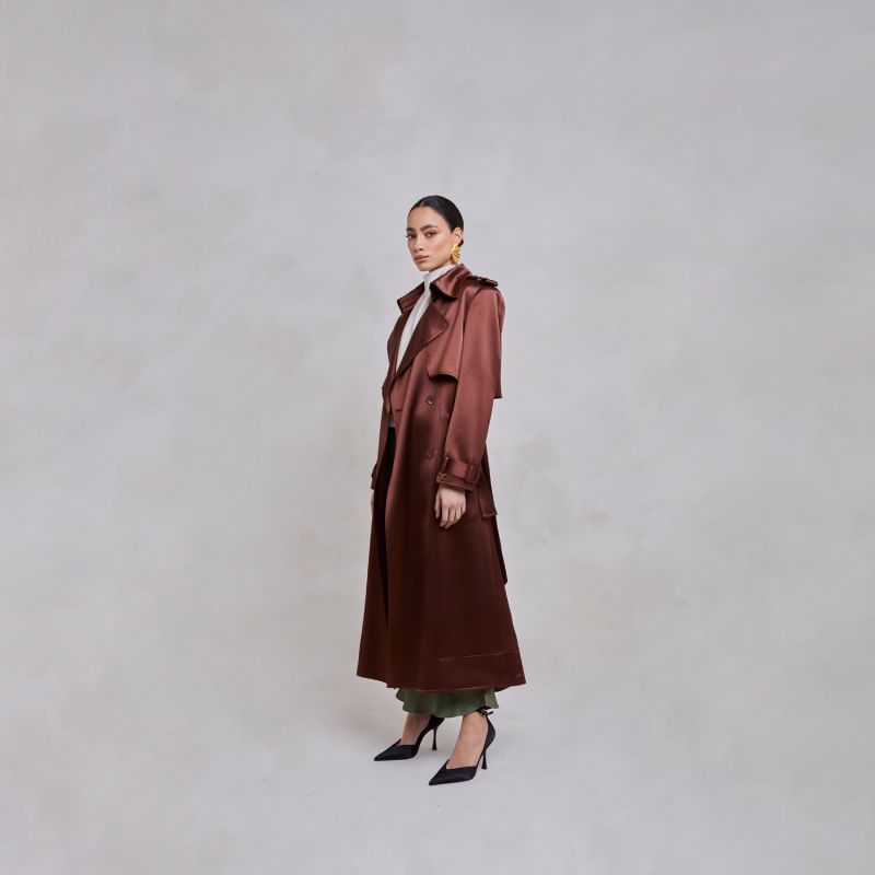 Maryam Brown Belted Satin Trench Coat image