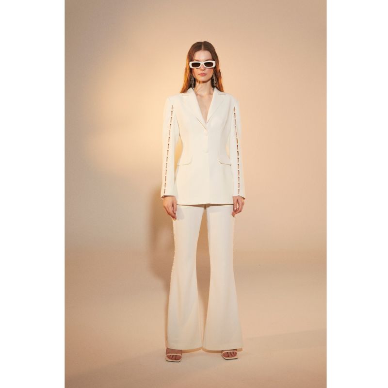 Marylebone Crepe Flared Trousers In Vanilla Ice image