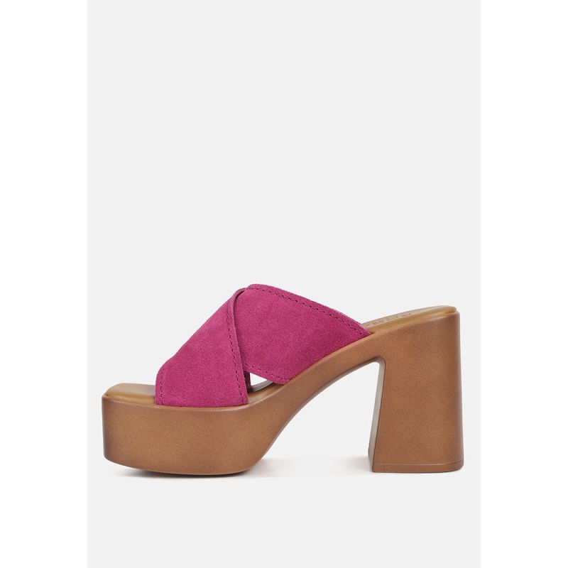 Pink suede block heel sandals top