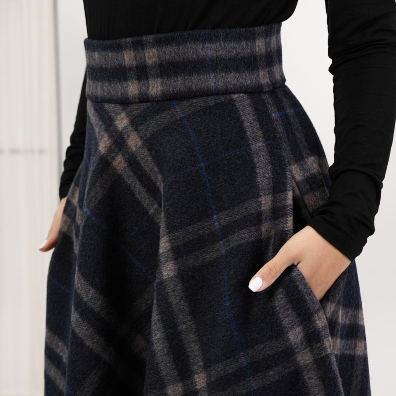Wool Tartan Plaid Floor Length Skirt With High Waist And Pockets image