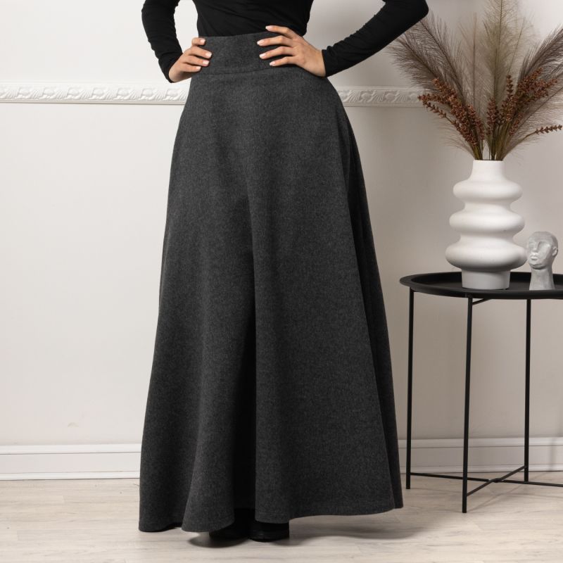 Long Wool A Line Skirt With High Waist And Pockets by Nikka Place
