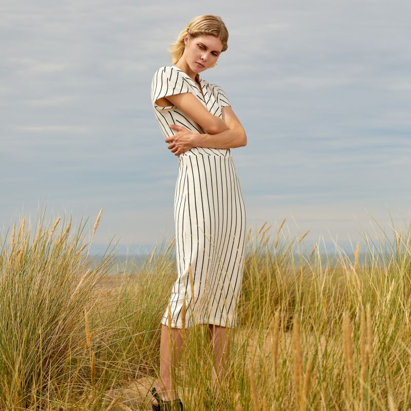 Bodycon Camille Dress In White & Black Organic Fleece image