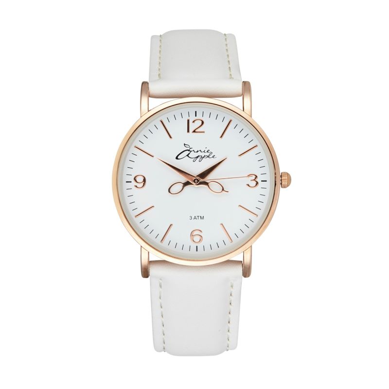 Annie Apple Rose Gold/White Leather Hairdresser Scissor Watch image