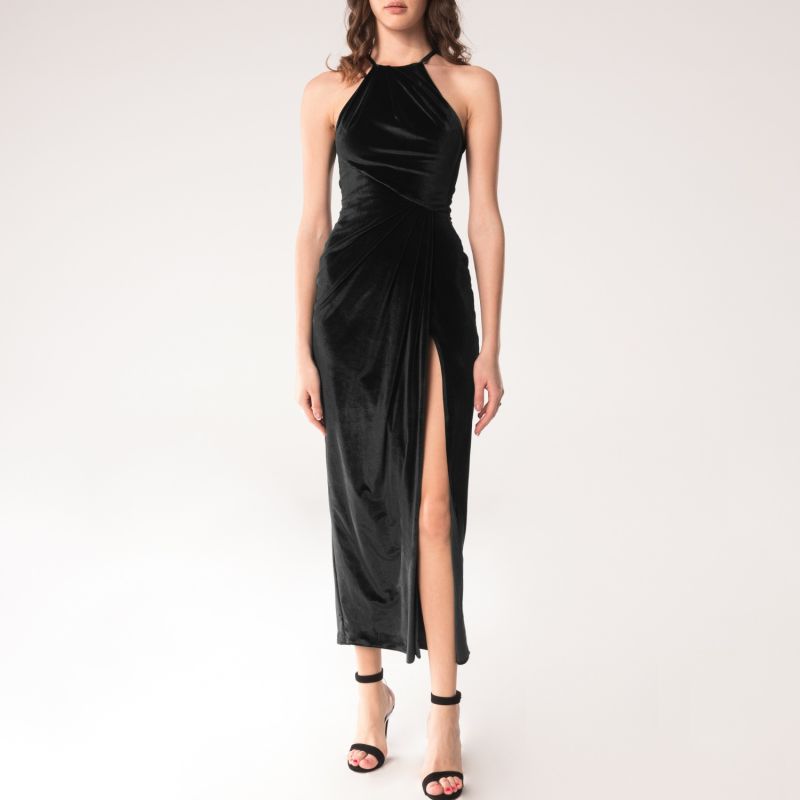 Velvet Black Drapped Dress Sofia image