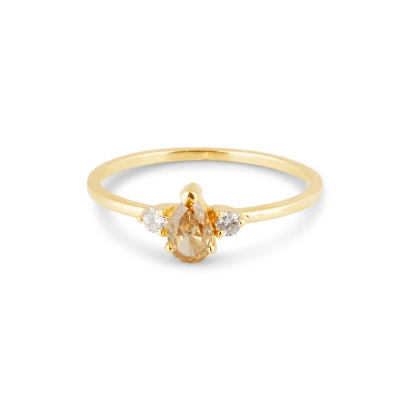 Champagne Diamond Pear Shape In Centre And Diamond Ring In 18K Yellow Gold image