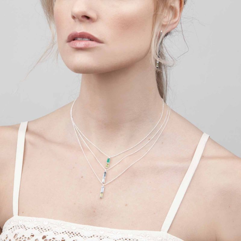 Silver Necklace With Aqua Chalcedony & Rose Quartz Gemstones image