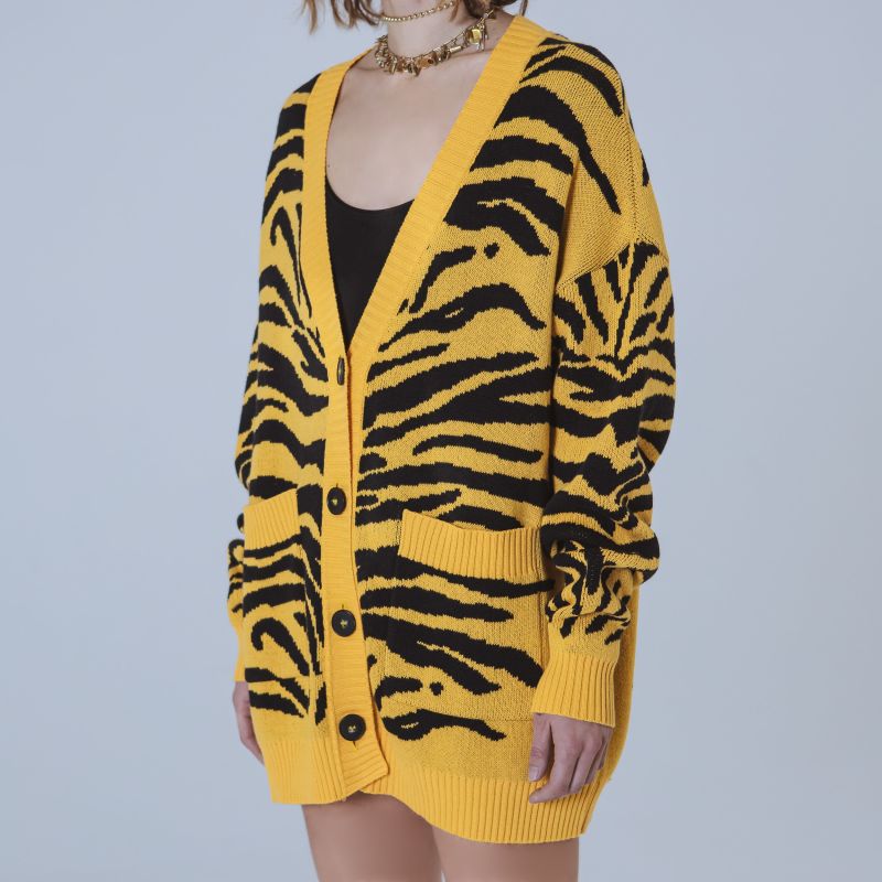 Georgia Yellow/Black Tiger-Jacquard Long Cardigan image