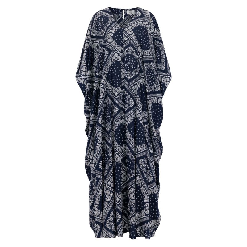 Mariposa Cut Kaftan With Center Fold In Navy Printed Paisley Rayon image