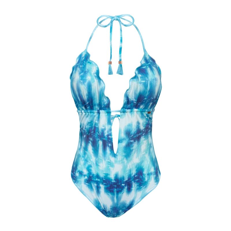 Turquoise Tie-Dye Triangle One Piece Maillot Swimsuit Anita image