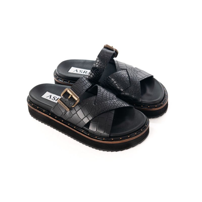 Megan - Black Croc Leather Chunky Sandal image