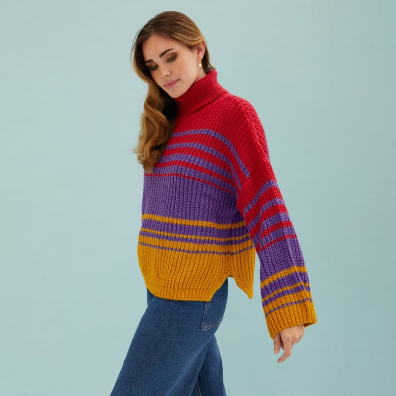 Megan Stripe Roll Neck Jumper Cherry image