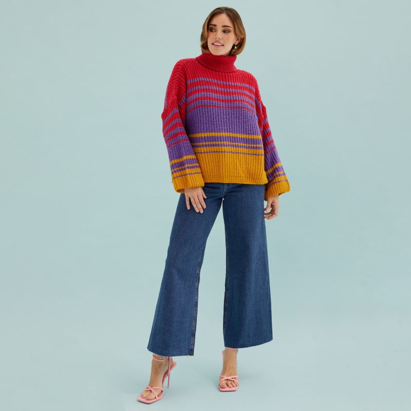 Megan Stripe Roll Neck Jumper Cherry image