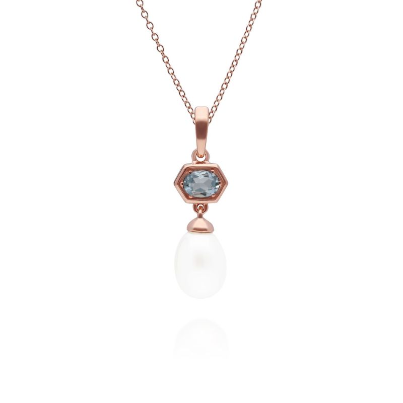 Modern Pearl & Aquamarine Pendant In Rose Gold Plated Silver image