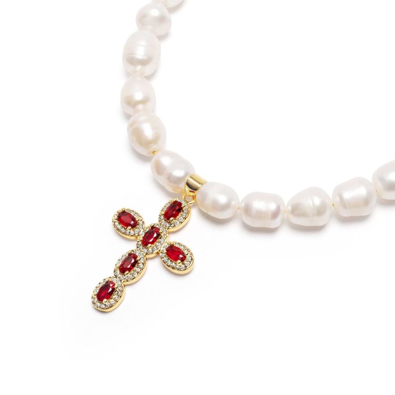 Men's Baroque Pearl Choker With Red Cross image