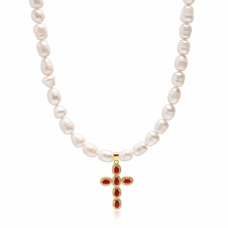 Men's Baroque Pearl Choker With Red Cross image