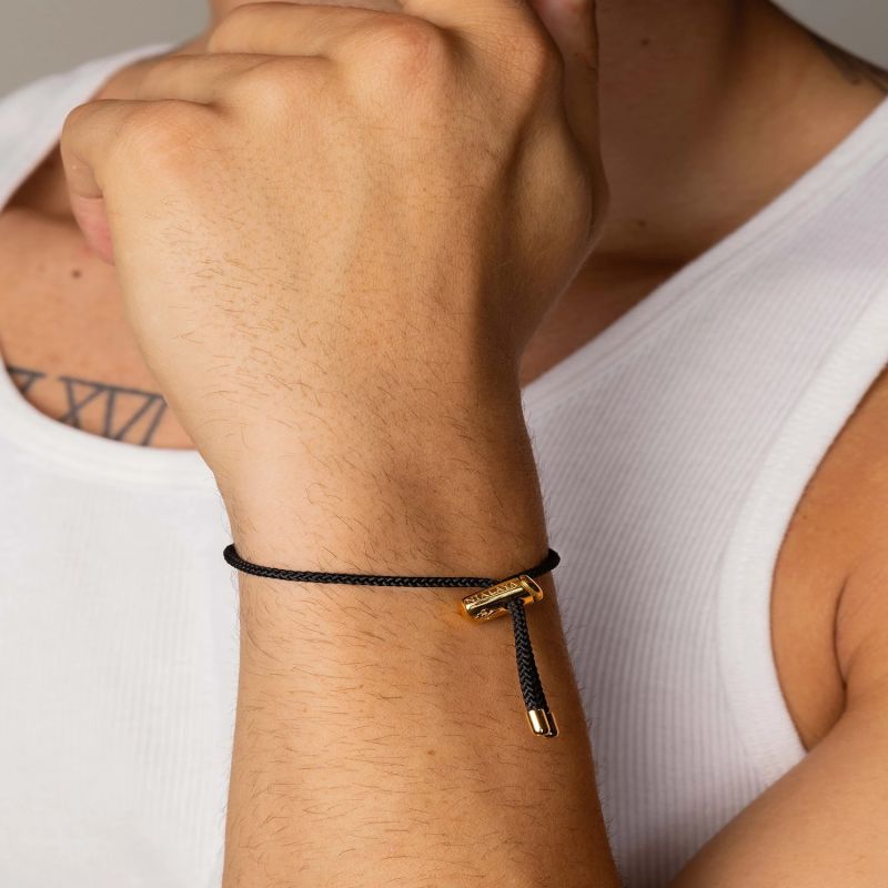 Men's Black String Bracelet with Adjustable Silver Lock – Nialaya