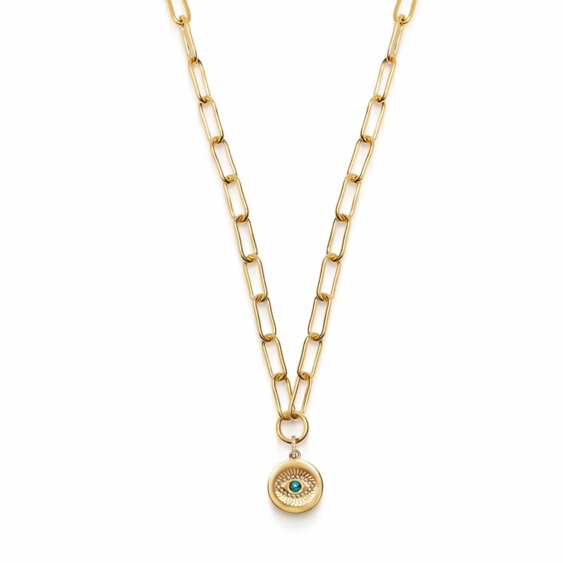 Men's Gold Paperclip Chain With Evil Eye Coin image