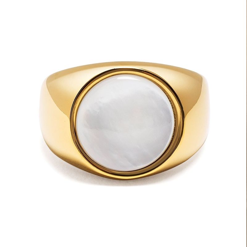 Men's Gold Signet Ring With Pearl Dome image