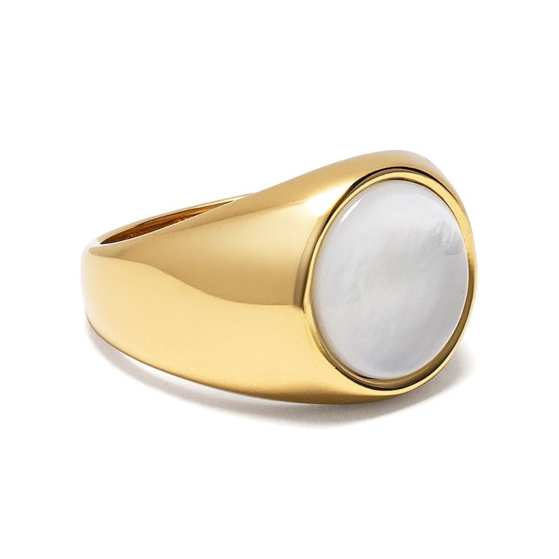 Men's Gold Signet Ring With Pearl Dome image