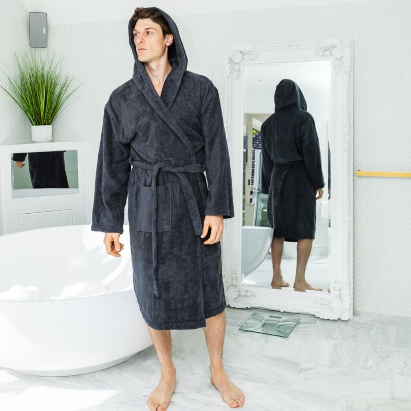 Men's Hooded Dressing Gown Dark Grey image