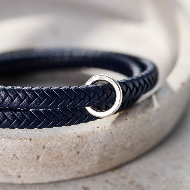 Men's Navy Blue Leather Message Bracelet image