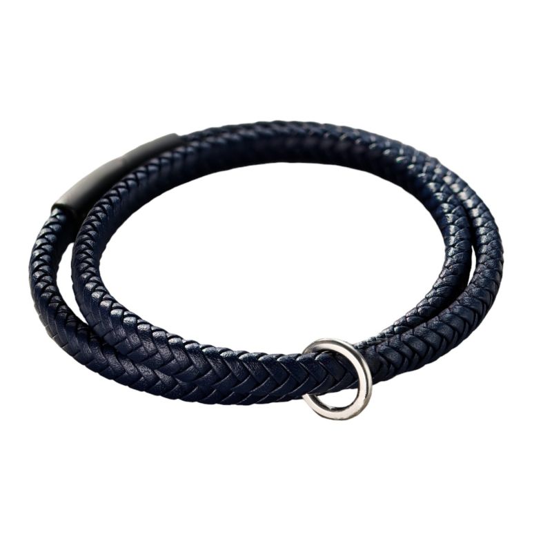 Men's Navy Blue Leather Message Bracelet image