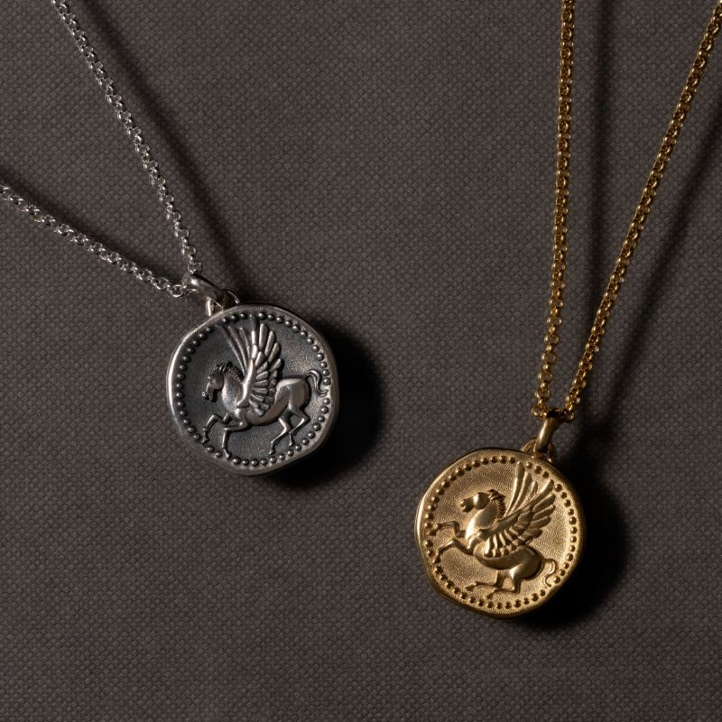 Men's Overcome And Thrive Pegasus Talisman Necklace In Sterling Silver image