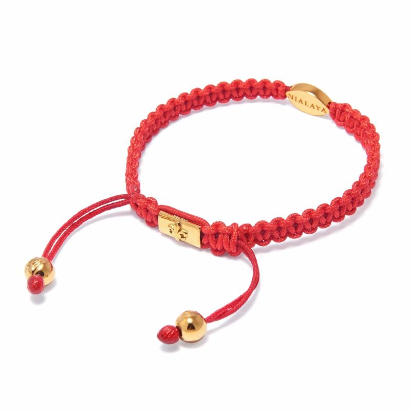 Men s Red String Bracelet With Gold Evil Eye Nialaya Wolf Badger