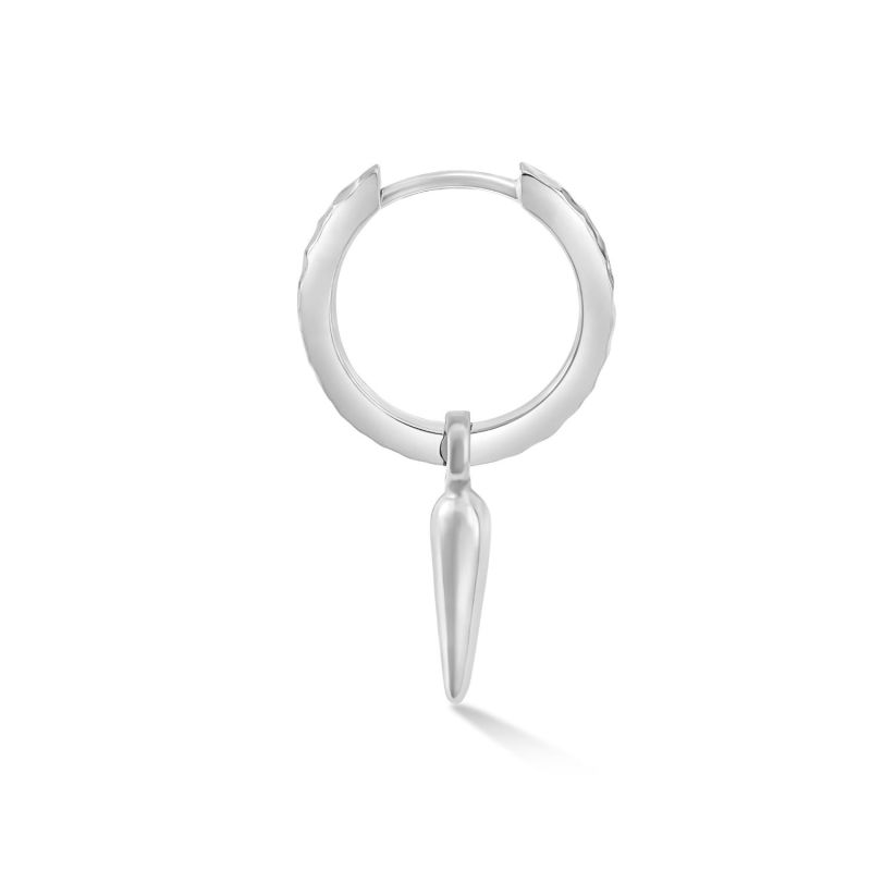 Men's Single Hammered Raindrop Charm Story Hoop In Silver image