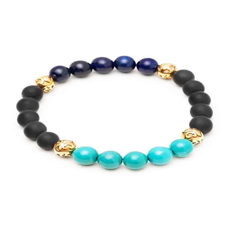Men's Wristband With Matte Onyx, Turquoise And Blue Lapis image